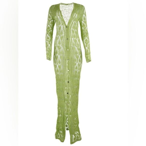 NWT $445 SER.O.YA Allison Crochet Cardigan in Lime - Picture 9 of 16